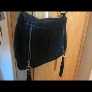 B.Makowsky Leather Crossbody Black with 40” strap